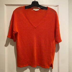 Boden 100% Linen Knitted V-Neck Sweater Gladioli Orange Size 2 Summer Luxury